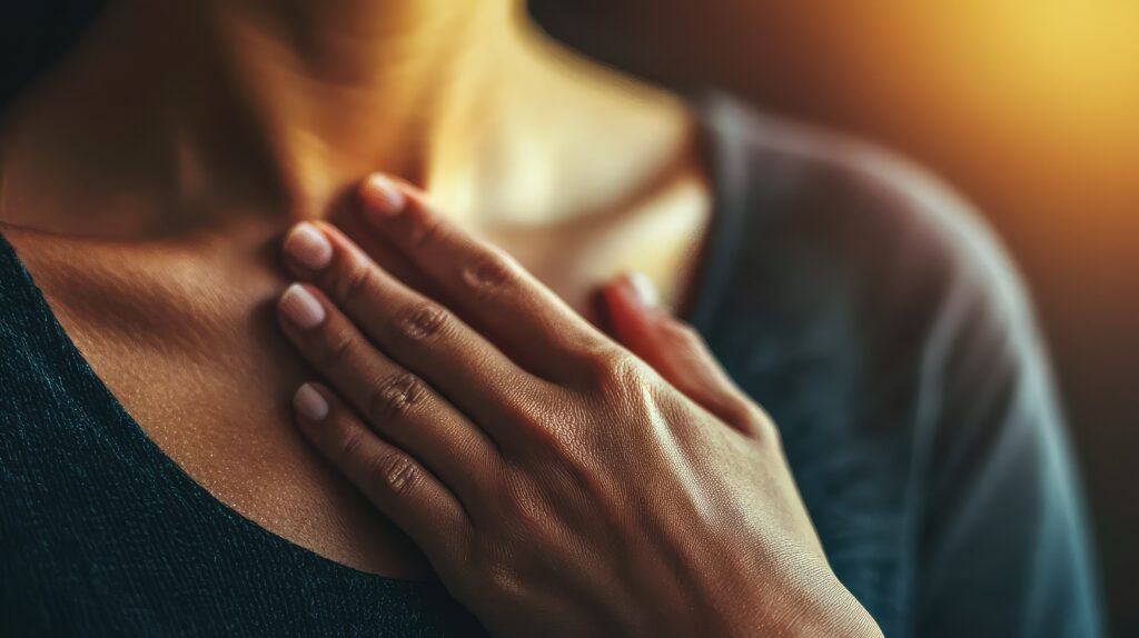 Tender Touch of Humanity with Hand on Heart in Soft Light