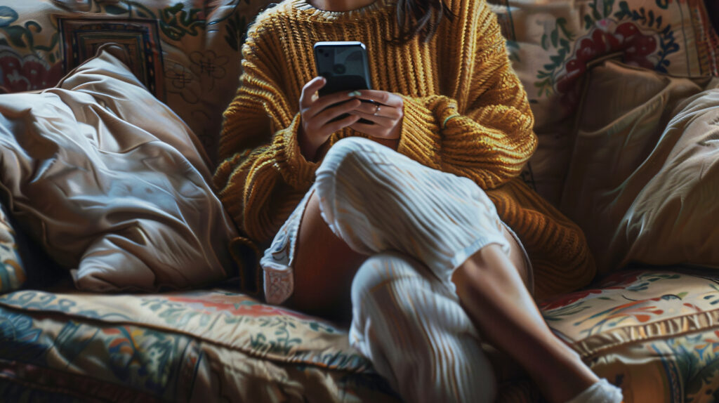 professional-woman-sitting-sofa-using-smartphone-closeup-view